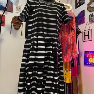 LuLaRoe Black and White Striped Midi Dress
